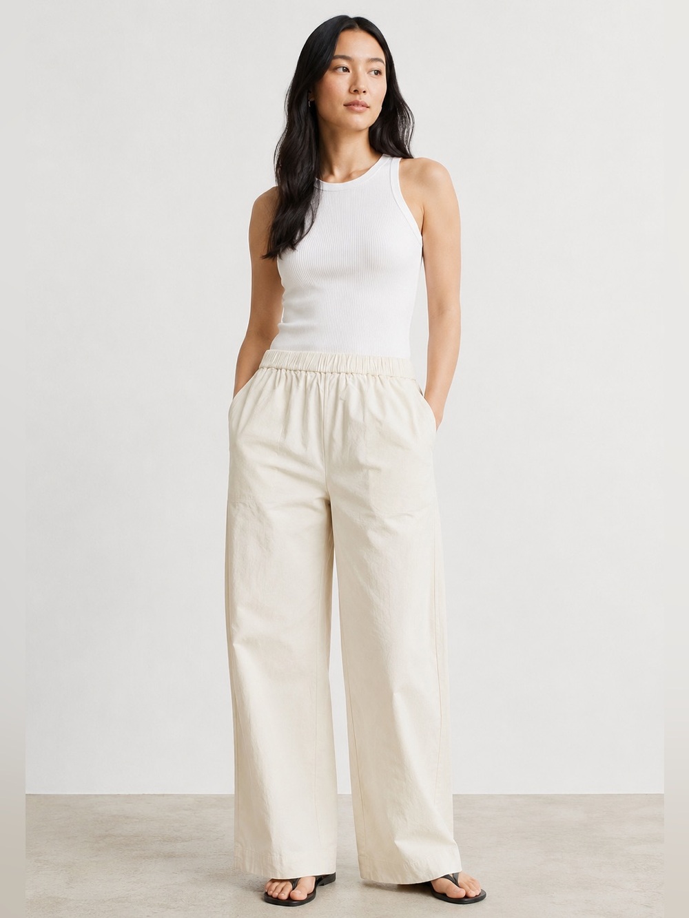 Everlane Cream Wide Leg Pull-On Pants Size Medium